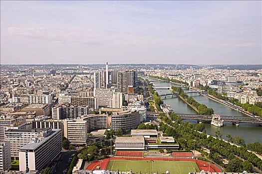 俯拍,河,通过,城市,塞纳河,巴黎,法国