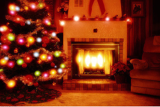 圣诞树,壁炉