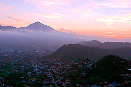 日落,后面,泰德山,火山,特内里费岛,加纳利群岛,2007年