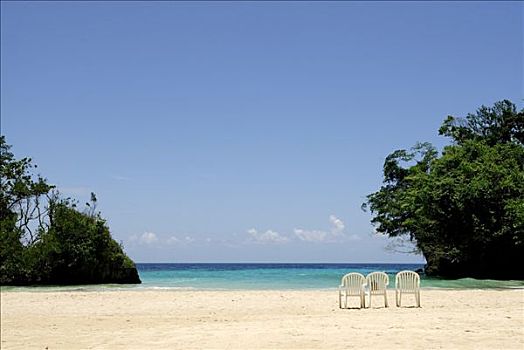 隔绝,湾,三个,椅子,牙买加,加勒比海,中美洲