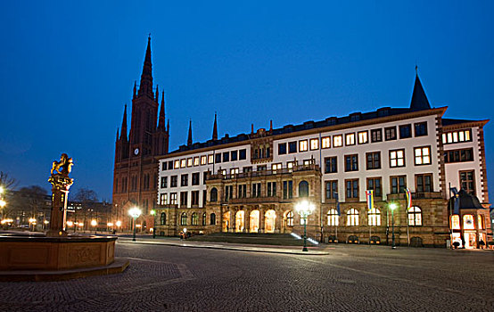 市政厅,威斯巴登,黑森州,德国,欧洲