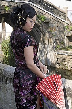 女人,伞,苏州,中国