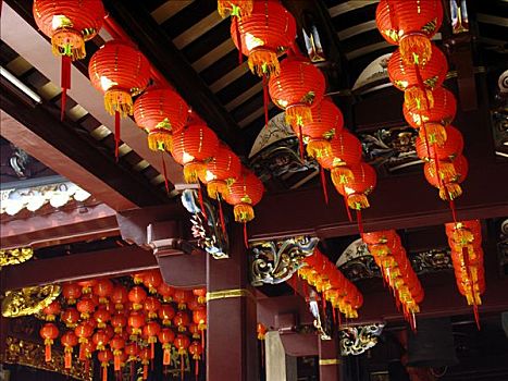 红灯笼,中国寺庙,新加坡,亚洲