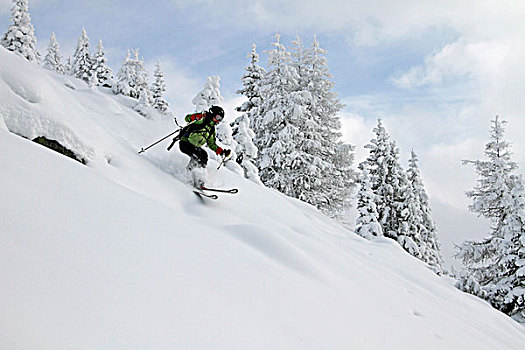滑雪,深,雪,萨尔茨堡,奥地利,欧洲