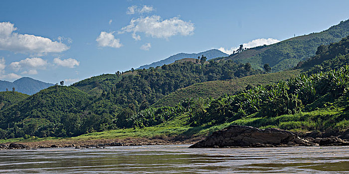 风景,河,海岸线,山脉,背景,湄公河,省,老挝