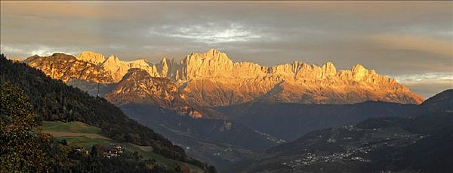 山脉,日落,山,南蒂罗尔,意大利