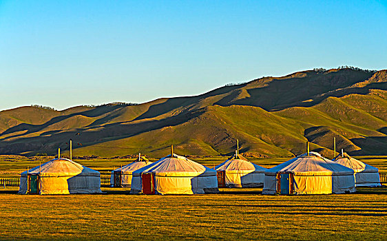 蒙古包,旅游,露营,早晨,亮光,山谷,蒙古,亚洲
