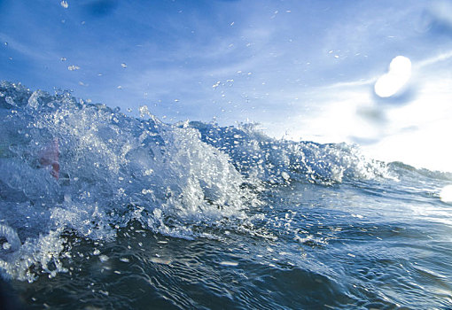 海浪,浪花,波浪,水浪,波纹,浪潮,浪,海洋,大海,海,海水,海平面,起伏,波幅,水,溅,蓝色,深蓝,冷色,移动,动感,流动,流线,纯,特写,蓝天,白云