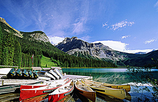翡翠湖,独木舟,港口,幽鹤国家公园,不列颠哥伦比亚省,加拿大
