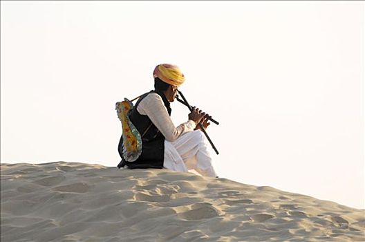 印度,笛子,沙丘,塔尔沙漠,拉贾斯坦邦,北印度,亚洲