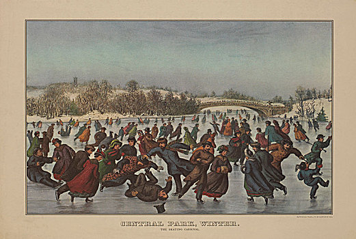 中央公园,冬天,滑冰,狂欢,人,历史