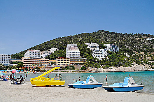 船,酒店,海滩,伊比萨岛,巴利阿里群岛,西班牙,欧洲