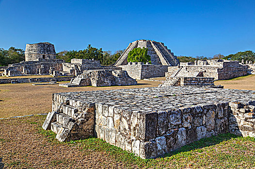 圆,庙宇,背影,左边,库库尔坎,右边,玛雅人遗址,尤卡坦半岛,墨西哥
