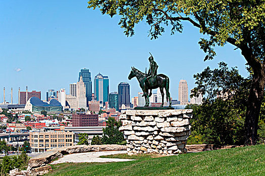 雕塑,山谷,公园,远眺,市区,堪萨斯城,密苏里,美国