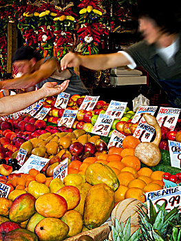 果蔬,许多,价格,标识,顾客,钱,店员