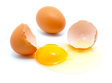 褐色,蛋,白色背景,一个,鸡蛋,破损