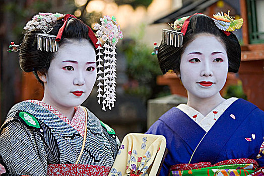 两个,艺妓,袛园,地区,京都,日本