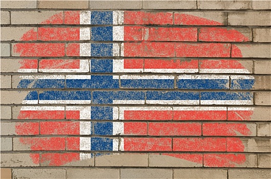 旗帜,挪威,低劣,砖墙,涂绘,粉笔