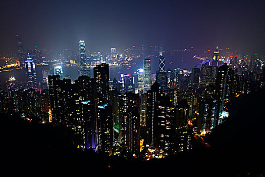 香港,太平山顶,全景,夜景,维多利亚港,建筑