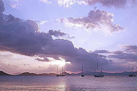 船,地平线,日落,维京群岛
