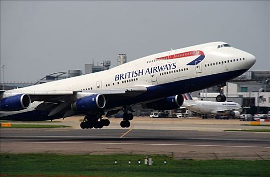 英国,伦敦,波音747-400,升空,机场