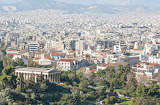 城市,雅典,山,背景