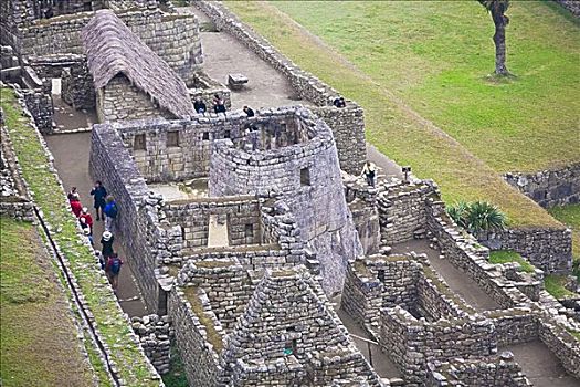 俯拍,遗址,庙宇,太阳神殿,马丘比丘,乌鲁班巴河谷,库斯科市,秘鲁