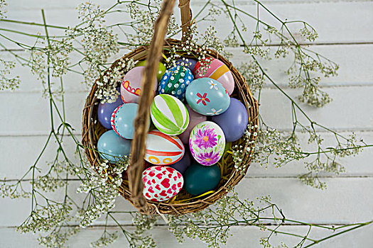 篮子,涂绘,复活节彩蛋,木质背景,特写