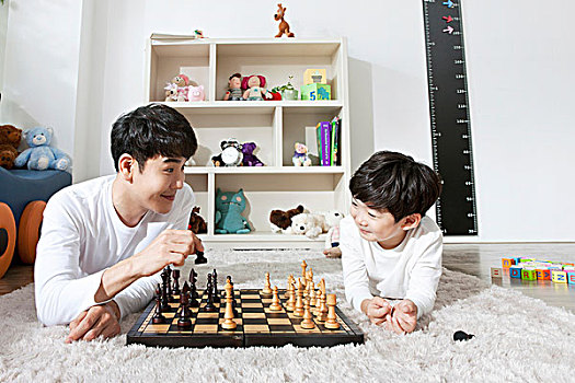 父亲,玩,下棋,儿子
