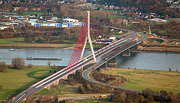 航拍,莱茵河,桥,区域,北莱茵威斯特伐利亚,德国,欧洲