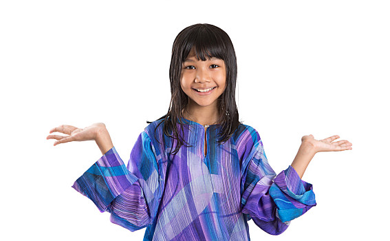 孩子,亚洲人,女孩,马来,传统服饰,10岁,上方,白色背景
