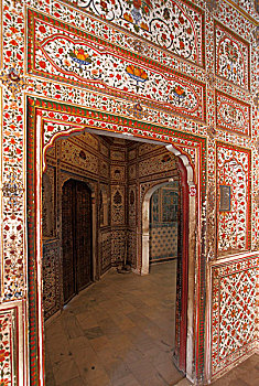 印度,拉贾斯坦邦,比卡内尔,室内,涂绘,墙壁