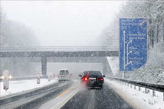 初冬,重,下雪,公路