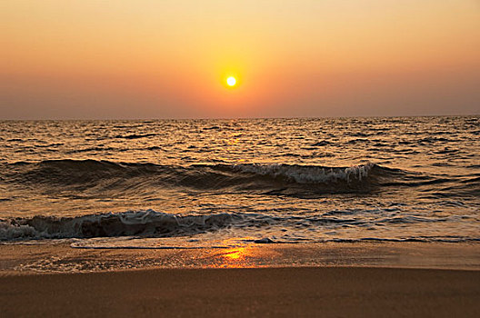 海洋,日落,果阿,印度