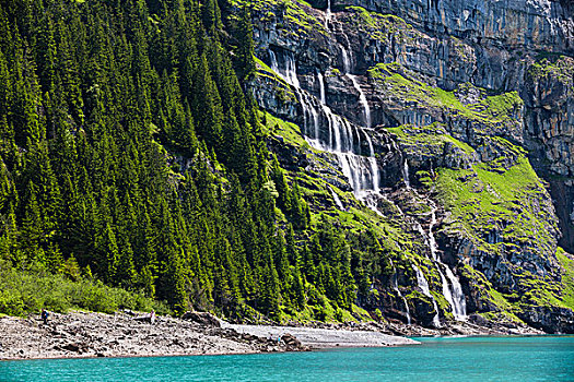 瀑布,层叠,湖,伯尔尼阿尔卑斯山,山,高处,世界遗产,伯恩,瑞士