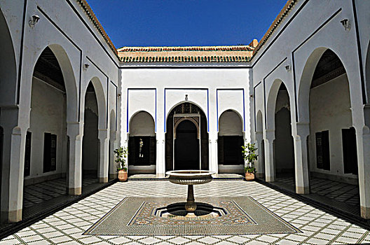 院落,巴伊亚,宫殿,麦地那,马拉喀什,世界遗产,摩洛哥,北非