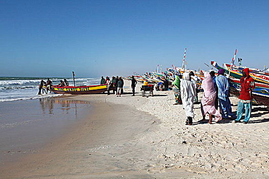 非洲,西非,毛里塔尼亚,捕鱼者,海滩