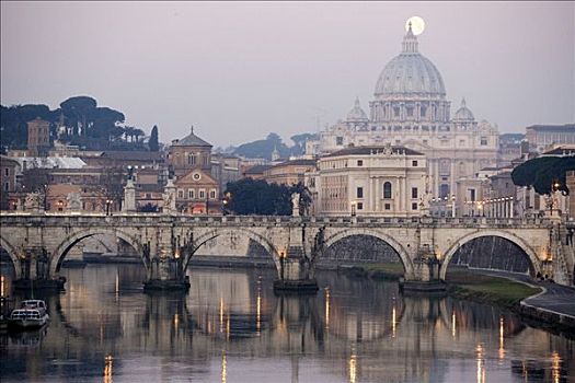 意大利,拉齐奥,罗马,圣天使桥,河,台伯河,大教堂,背景
