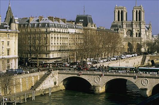 法国,巴黎,桥,圣母大教堂