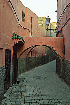 狭窄的街道,随着,拱门在老城镇,麦地那,马拉喀什,摩,非洲
