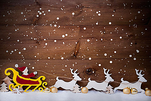 圣诞老人,雪撬,驯鹿,雪花,留白,金色,球