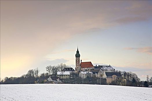 寺院,冬天,施坦恩贝格,地区,上巴伐利亚,德国,欧洲