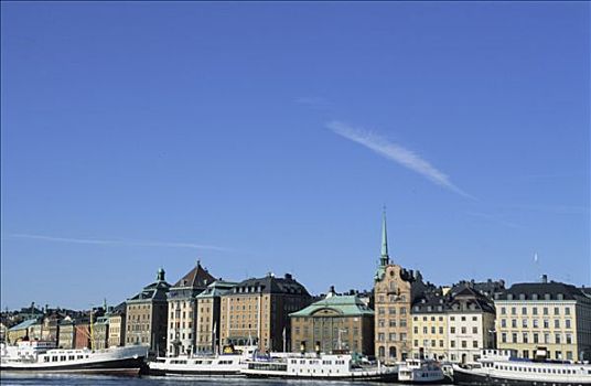 瑞典,斯德哥尔摩,老城,船,建筑