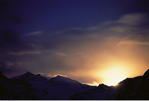 俯视,山峦,日落,少女峰,瑞士