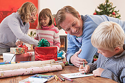 家庭,包装,圣诞礼物