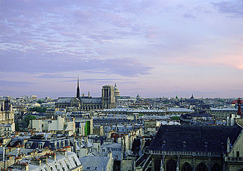法国,巴黎,屋顶,风景,日落