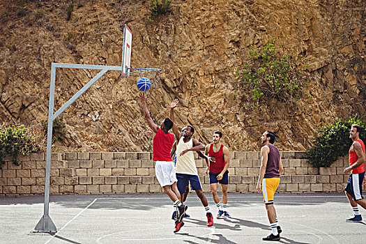 篮球手,玩,篮球,球场,户外