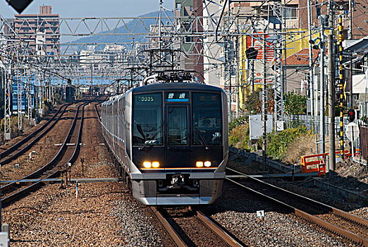 日本,轨道,列车,车站,靠近,神户