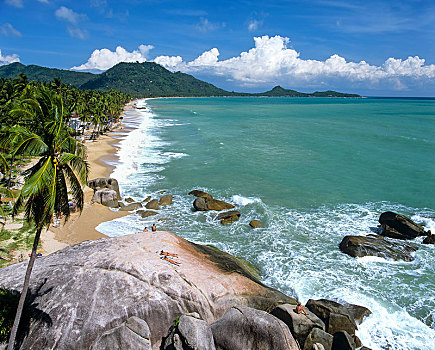 海滩,岩石构造,海湾,泰国,苏梅岛,南方,亚洲