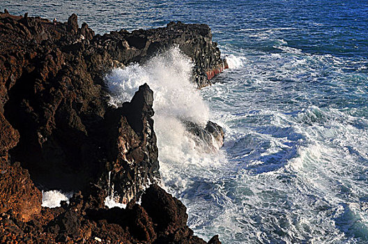 火山岩,悬崖,海岸,海浪,浪花,帕尔玛,加纳利群岛,西班牙,欧洲